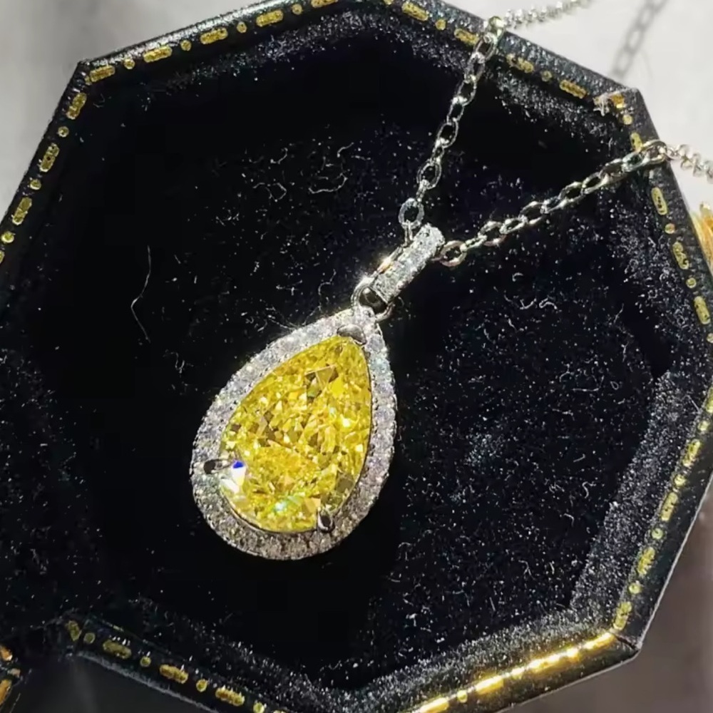 Yellow Halo Teardrop Crystal Necklace - Picture 3 of 3